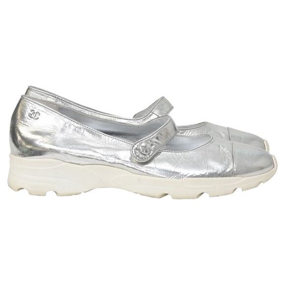 Chanel Mary Jane Sneakers in Silver Leather - Picture 1 of 9